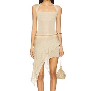Lioness Gold Asymmetrical Ruffle Mini Skirt